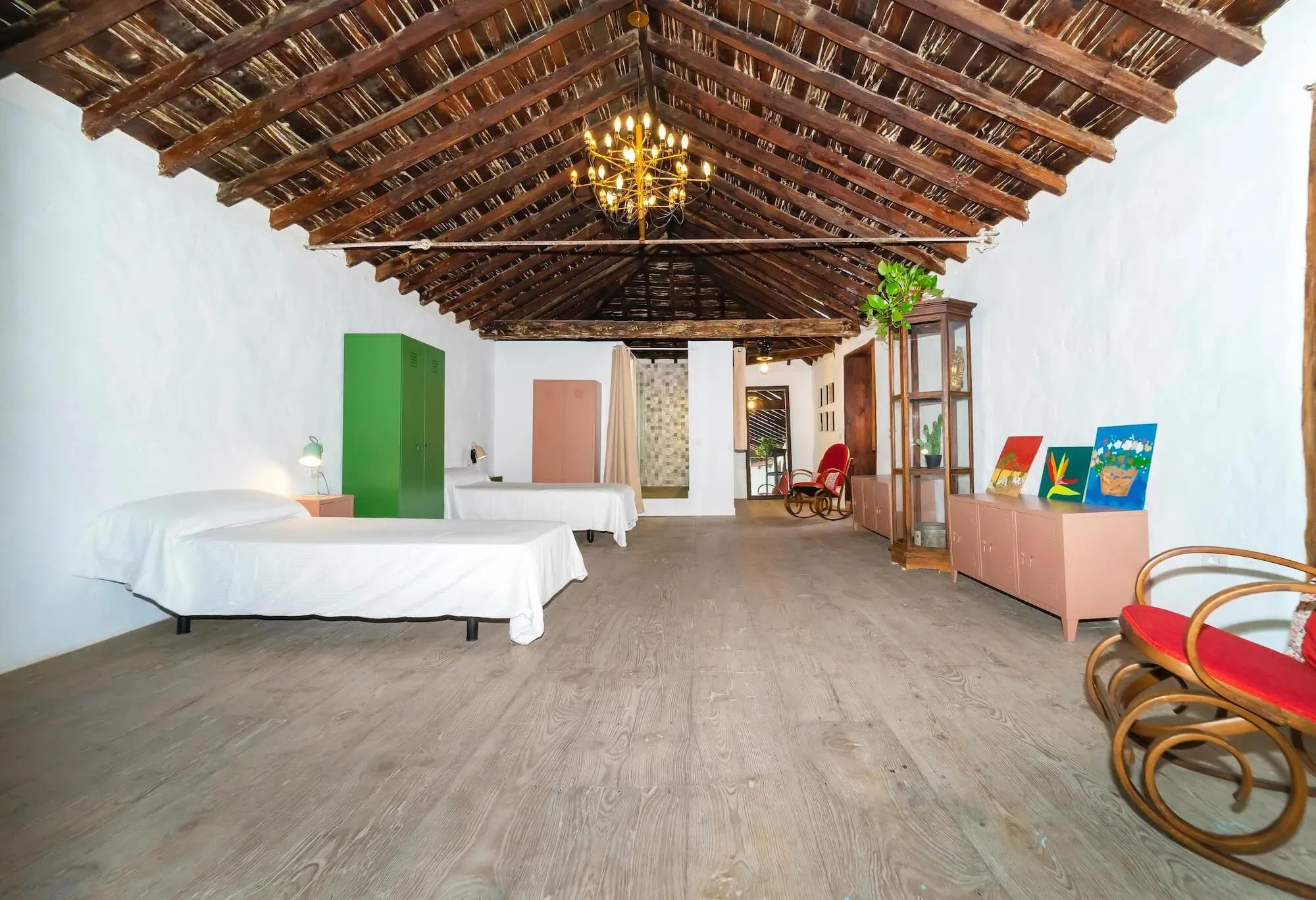 One of the spacious shared rooms at Cactus Coliving Tenerife