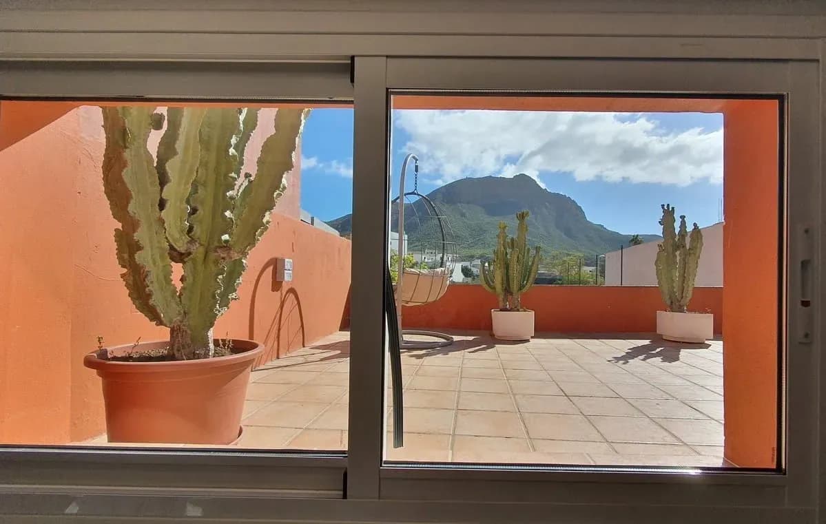 The views to Roque de Jama from one of the rooms at Cactus Coliving.