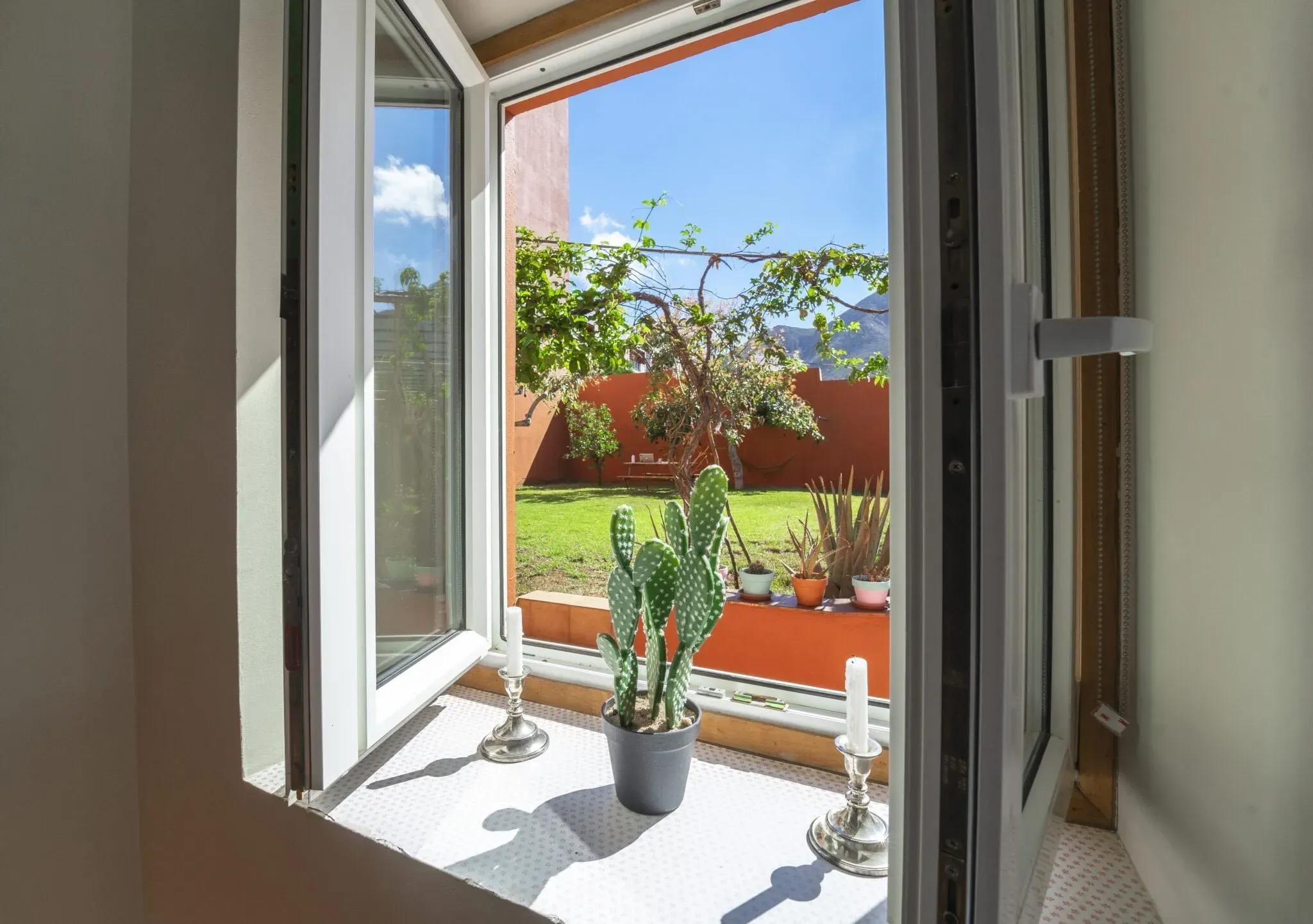 The views to the lovely garden at Cactus Coliving Tenerife.