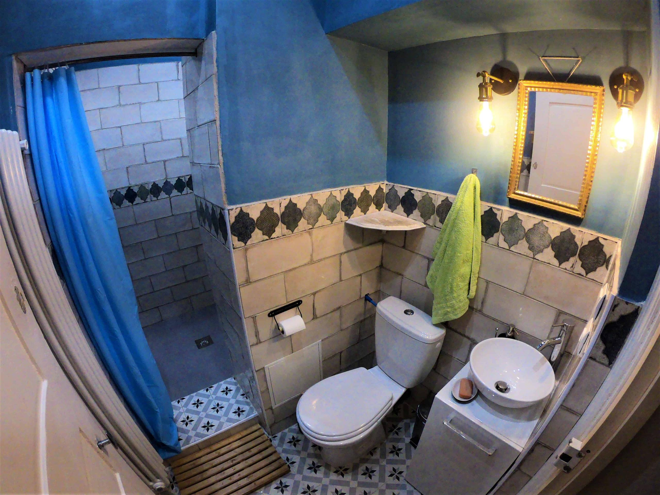 Custom-designed bathroom built from scratch by the hosts