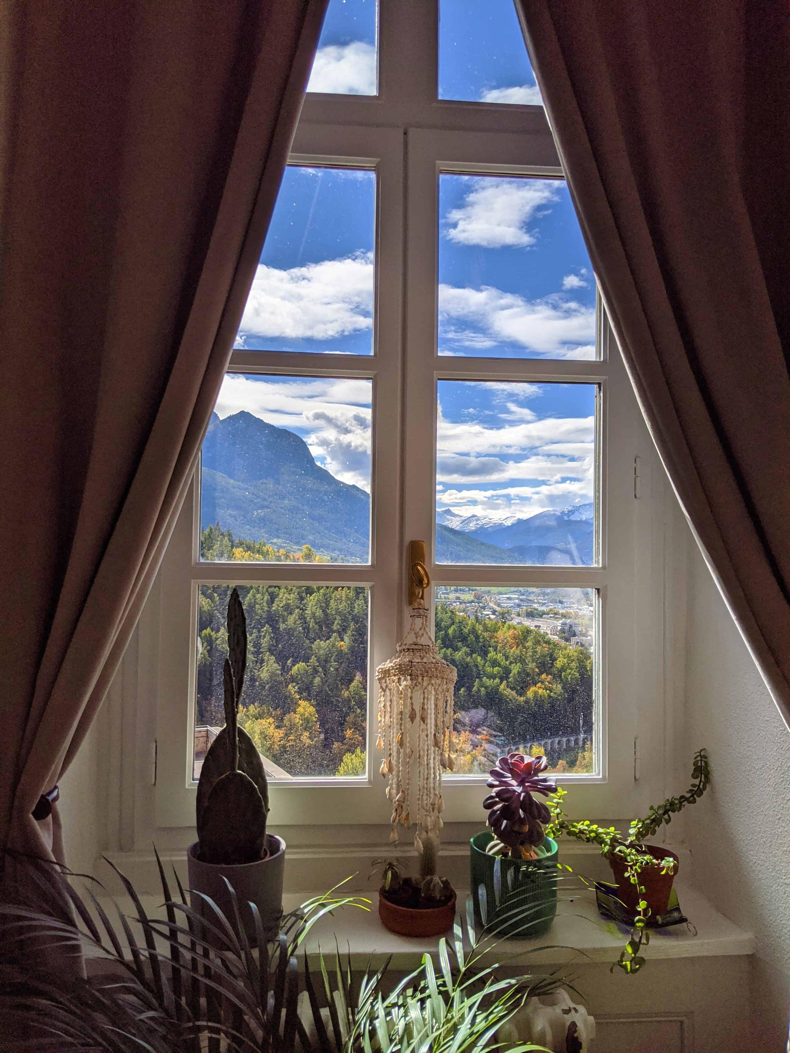 Mountain view from window in fall