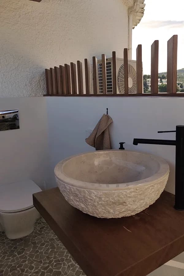 Coliving & Coworking Denia Rooftop private balistyle bathroom marble sink