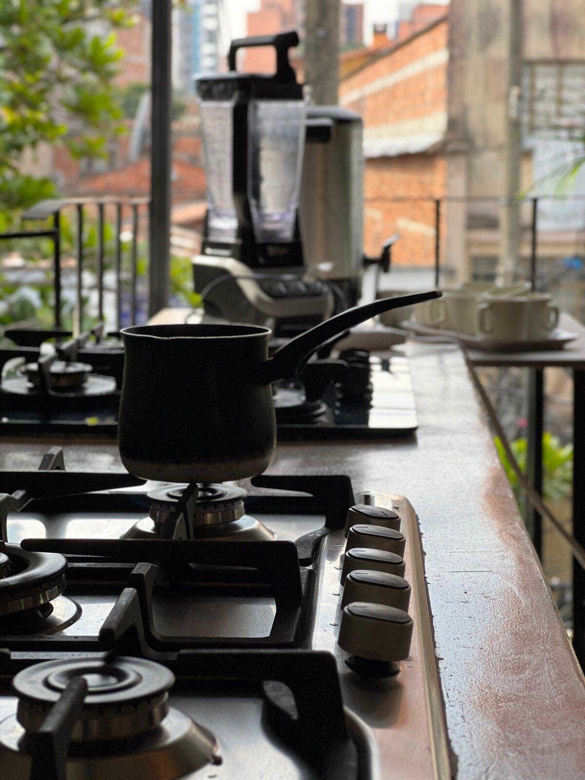 Kitchen with stove tops and cooking equipment