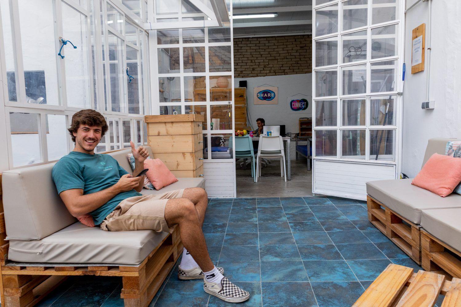 Coliving in Gran Canaria with Remote workers having fun. View of the terrace with Chill Out