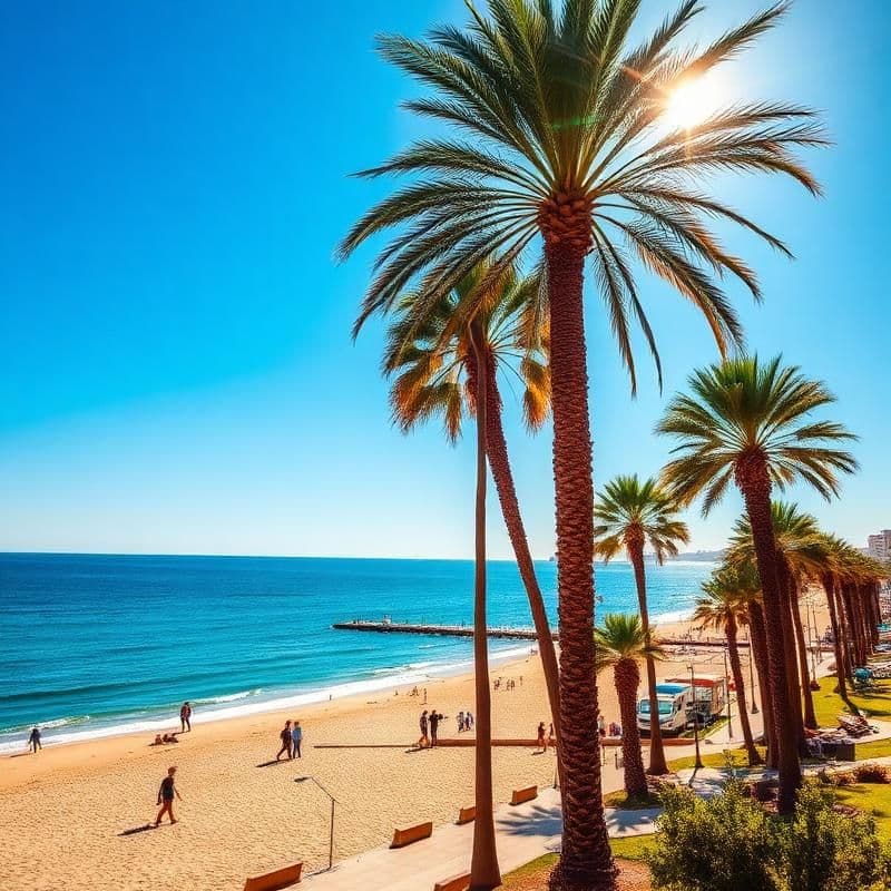 Valencia beach with palm trees