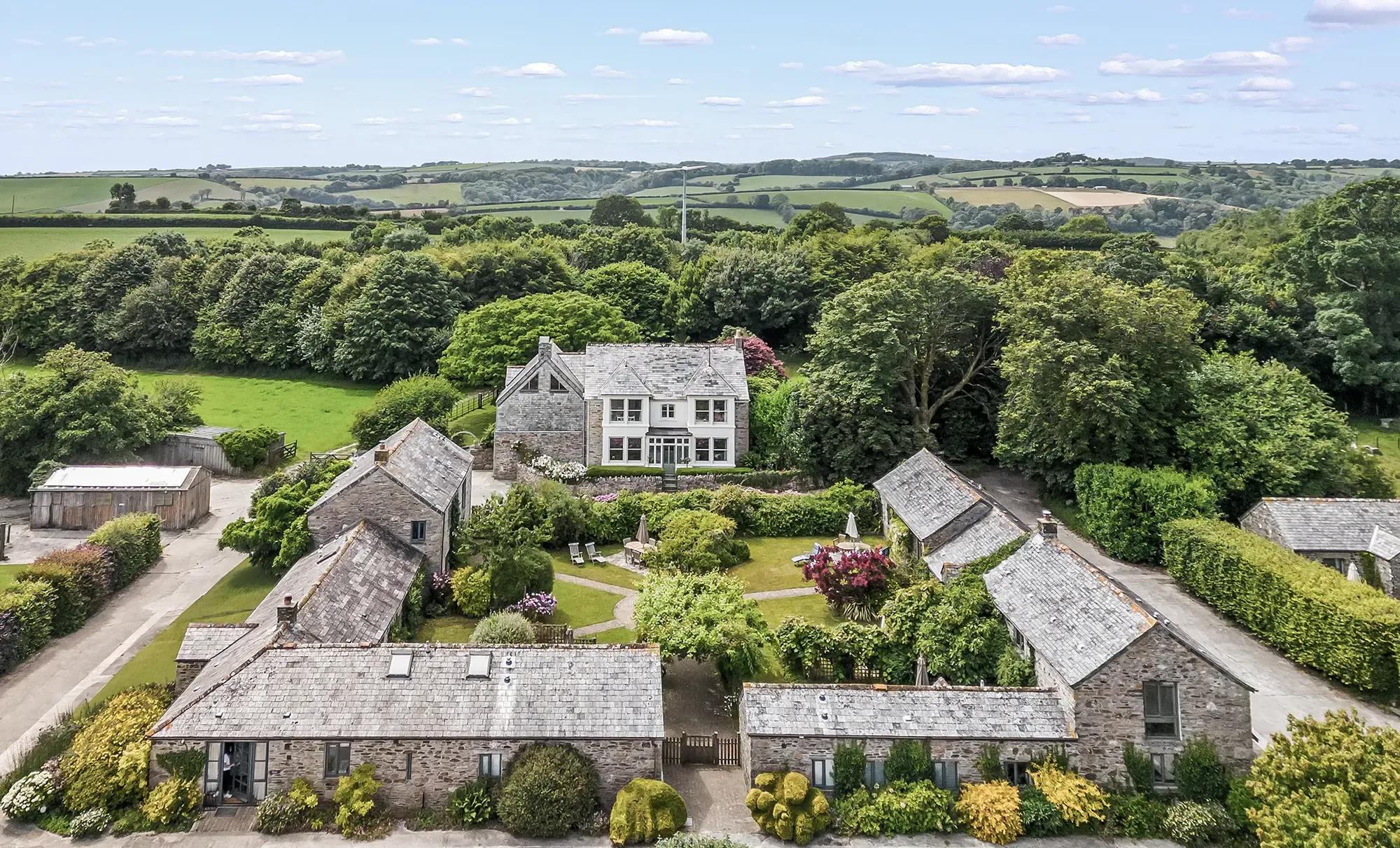 Courtyard of co-living cottages at Froomies in Cornwall