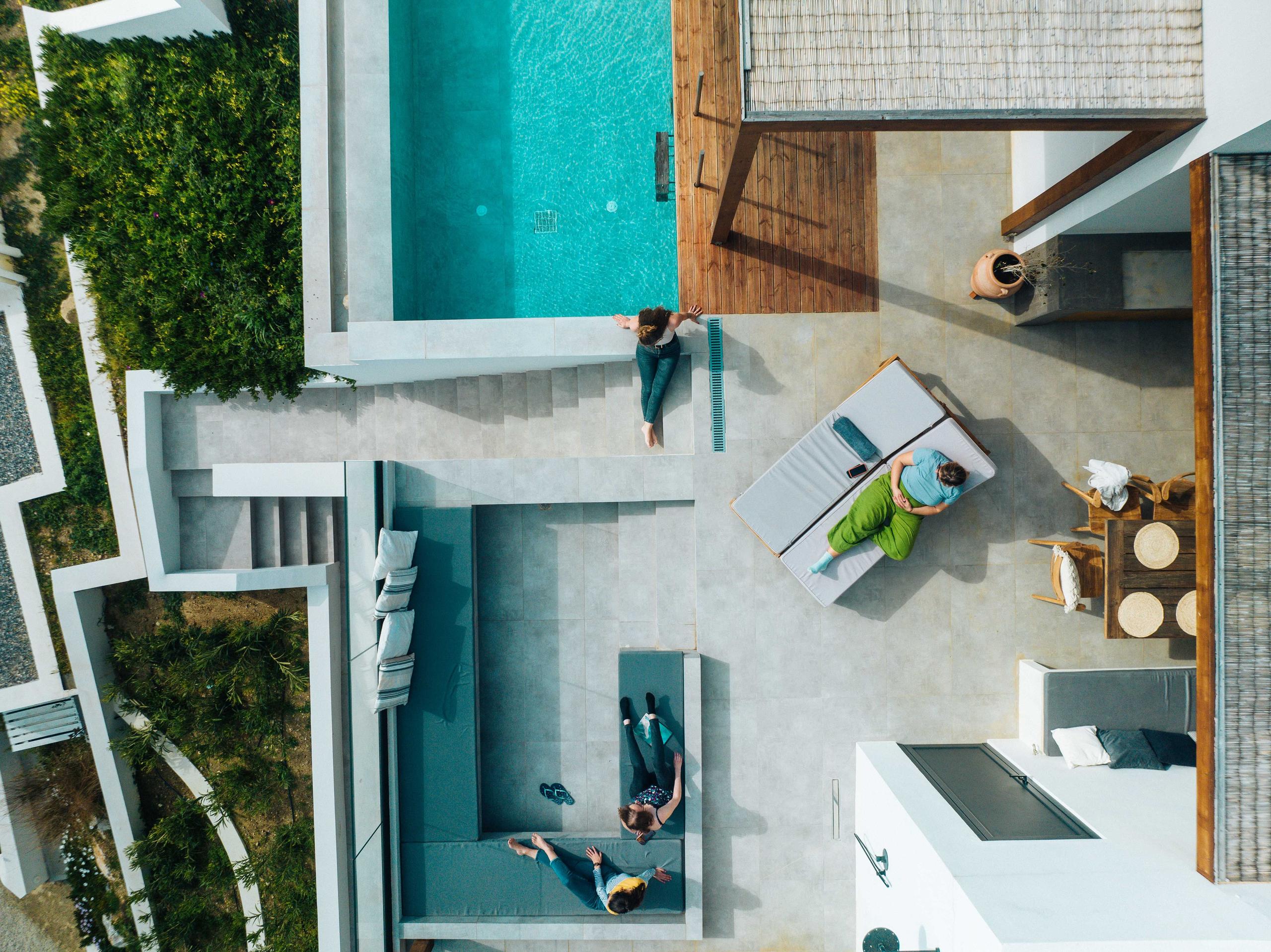 Villa terrace and pool aerial