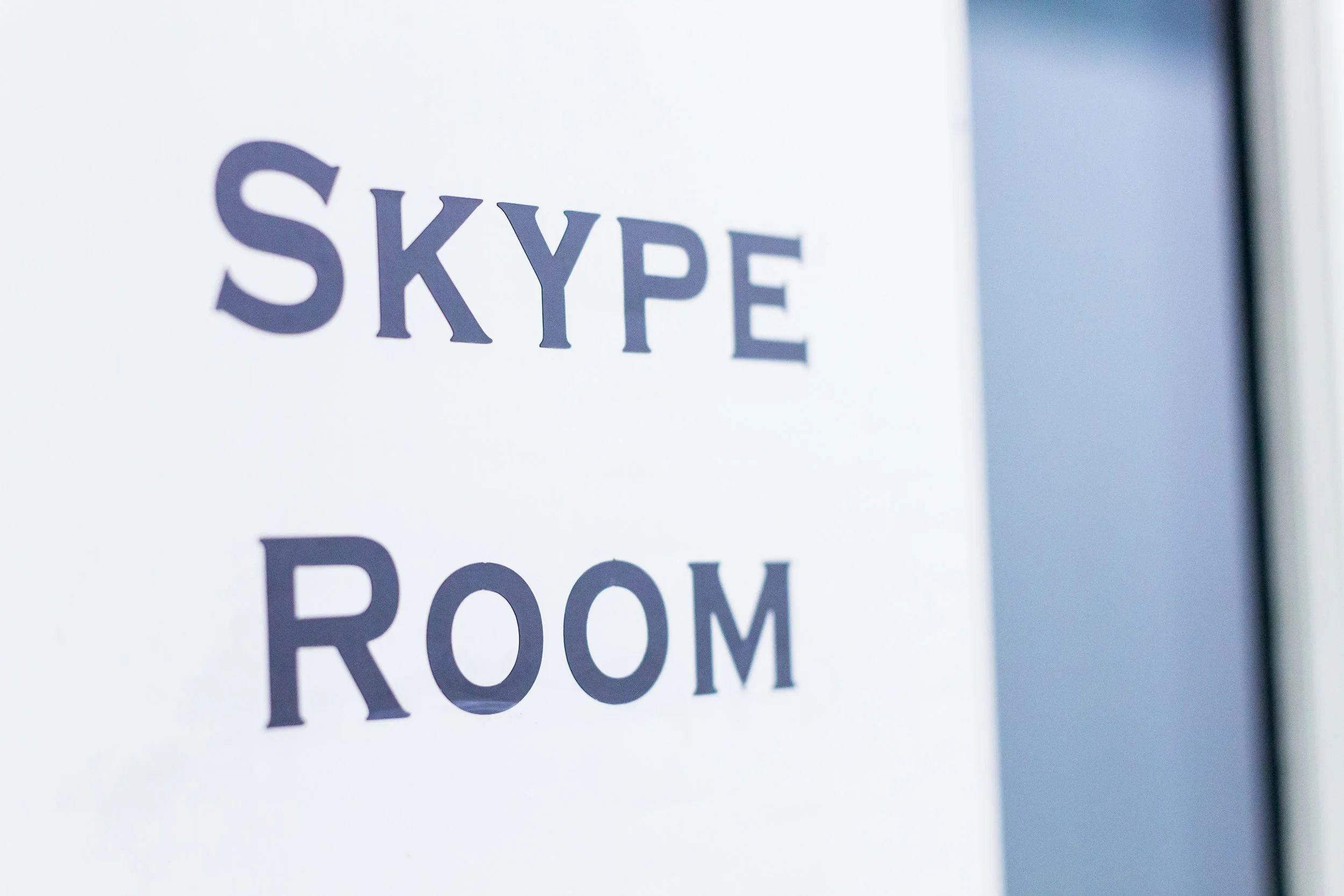 Close-up of Skype Room door sign