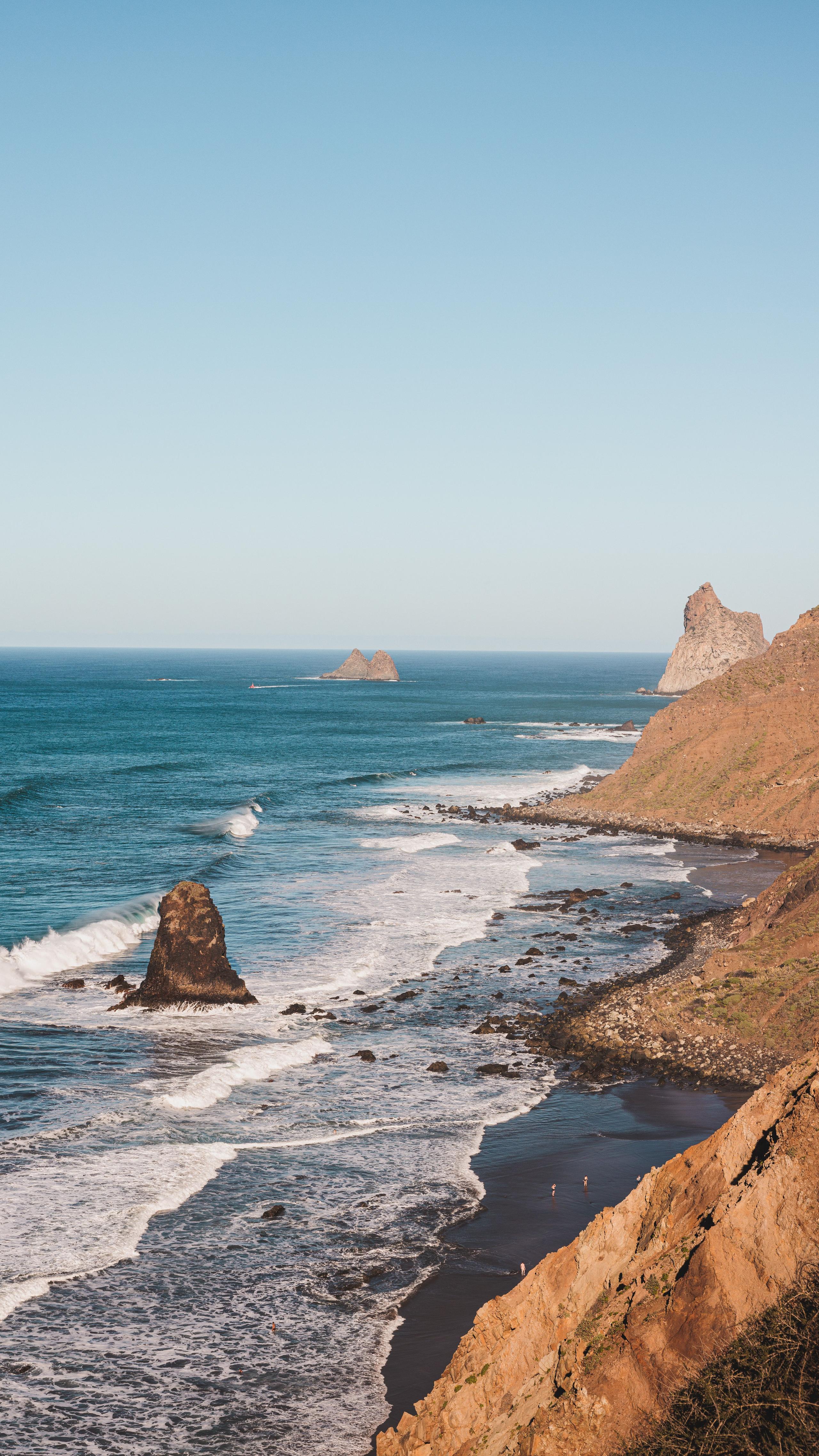 Scenic view of Benijo beach with dramatic rock formations and ocean waves