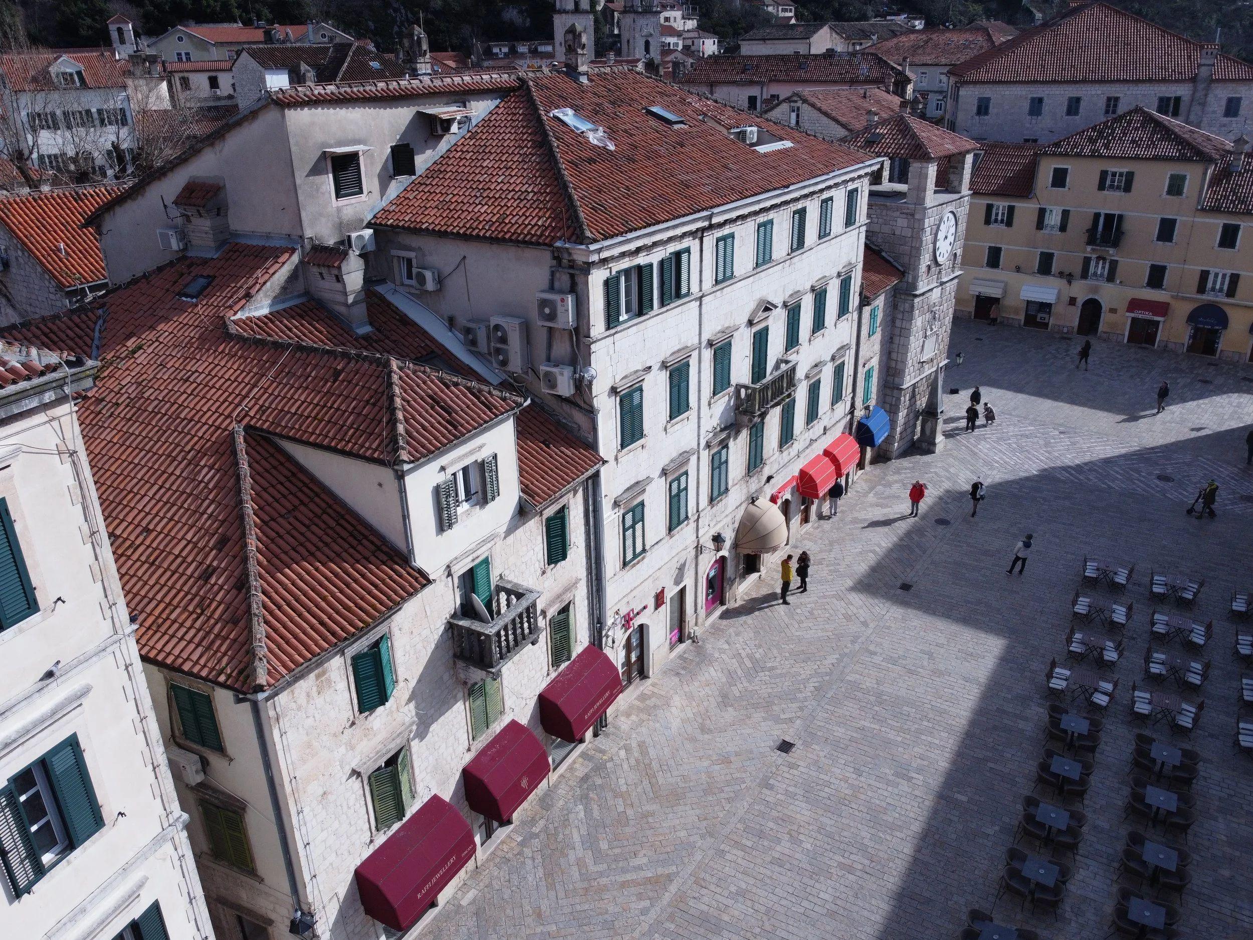 Aerial view of the loft apartment building at Kotor Nest