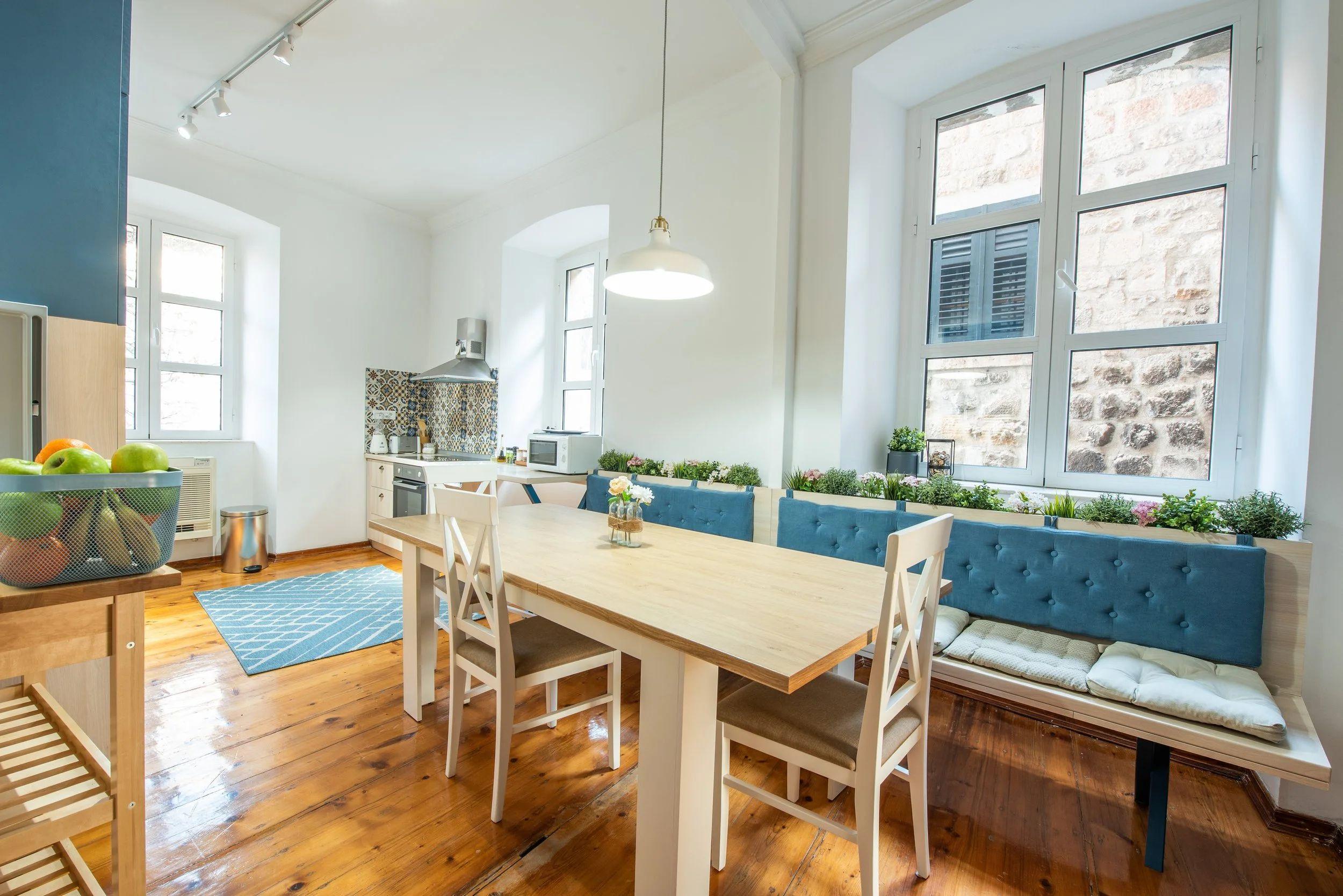 Common living room and kitchen area at Kotor Nest