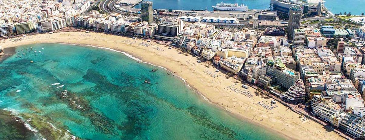 Aerial view of Las Canteras beach and city coastline
