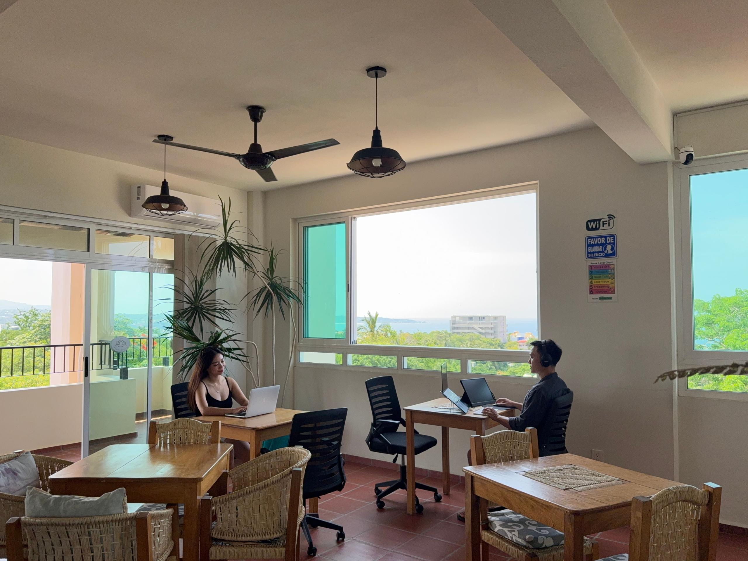 Spacious coworking area at Julio's workspace, Puerto Escondido