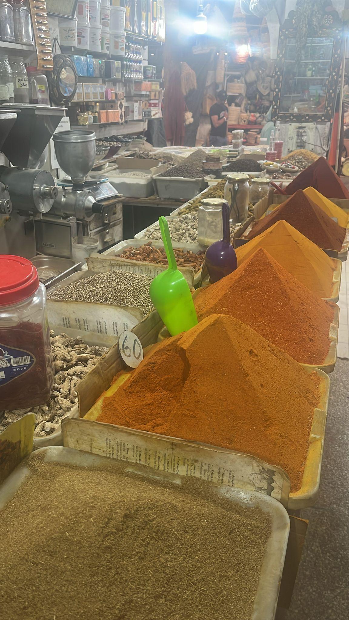 Colorful spices displayed at Souk El Had Market in Agadir