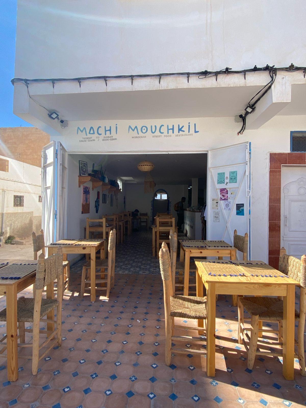 Exterior of Machi Mouchkil Moroccan street food restaurant in Upper Tamraght