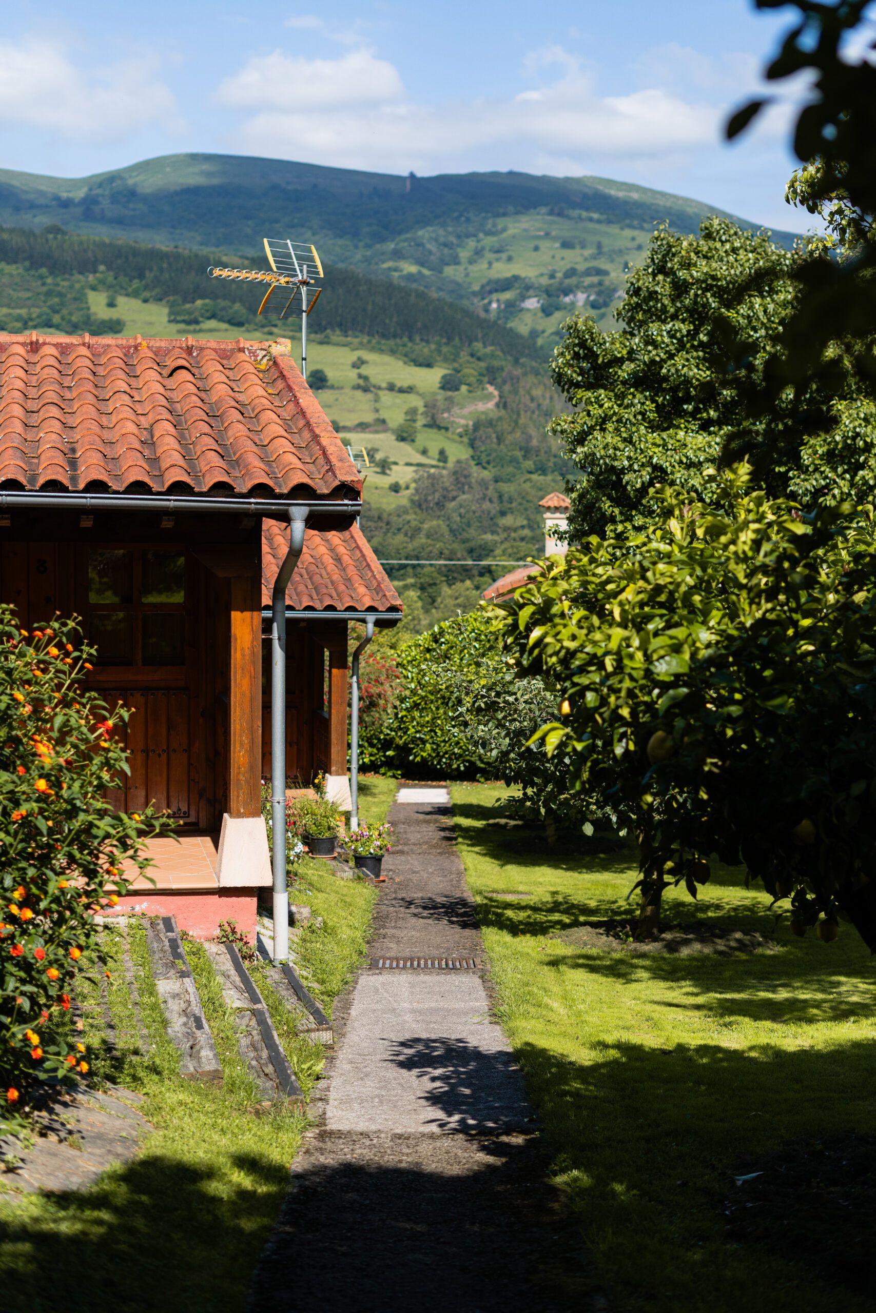 Wooden cabins accommodation with balconies and mountain views