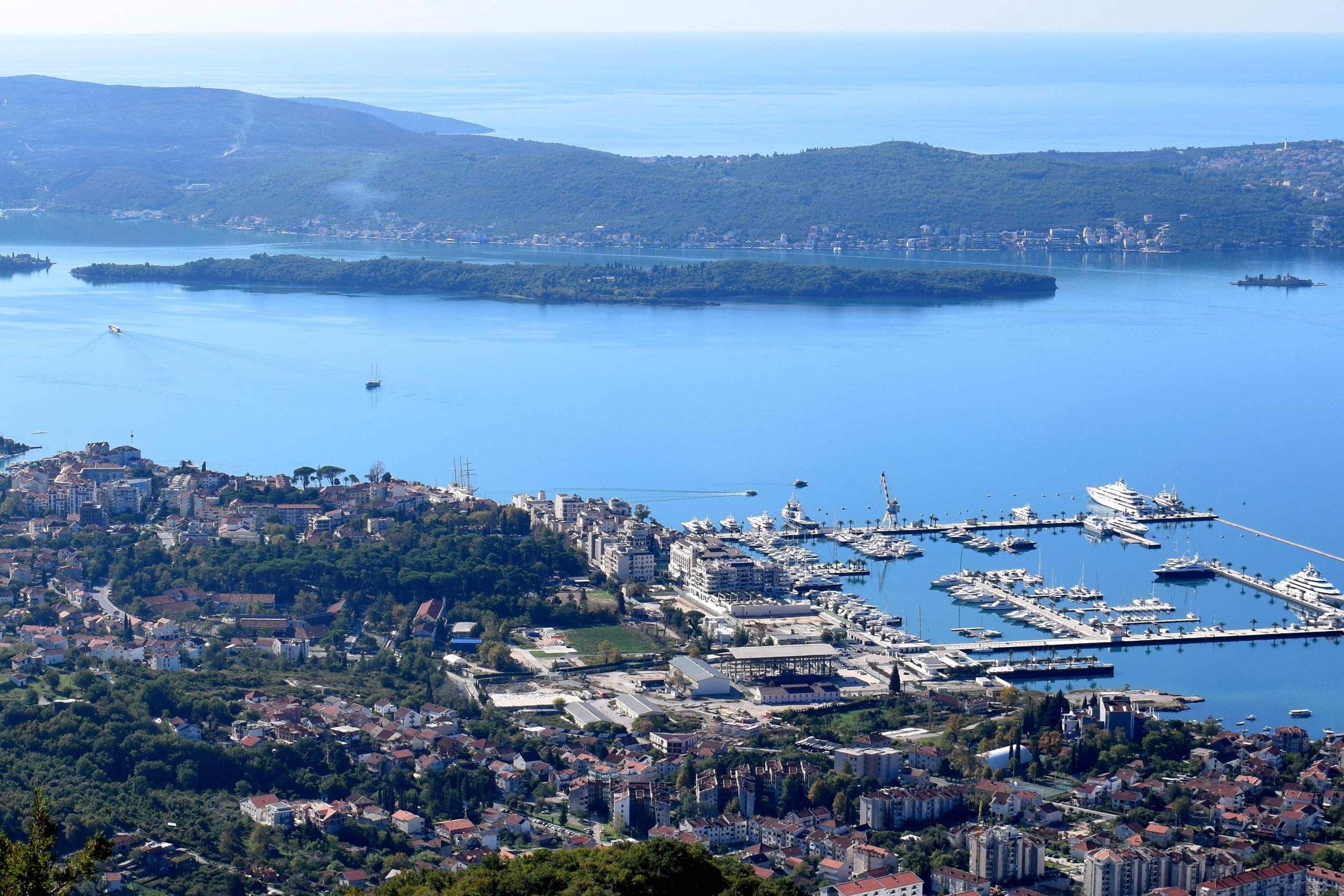 Aerial view of Sv. Marko island near Tivat in the Bay of Kotor