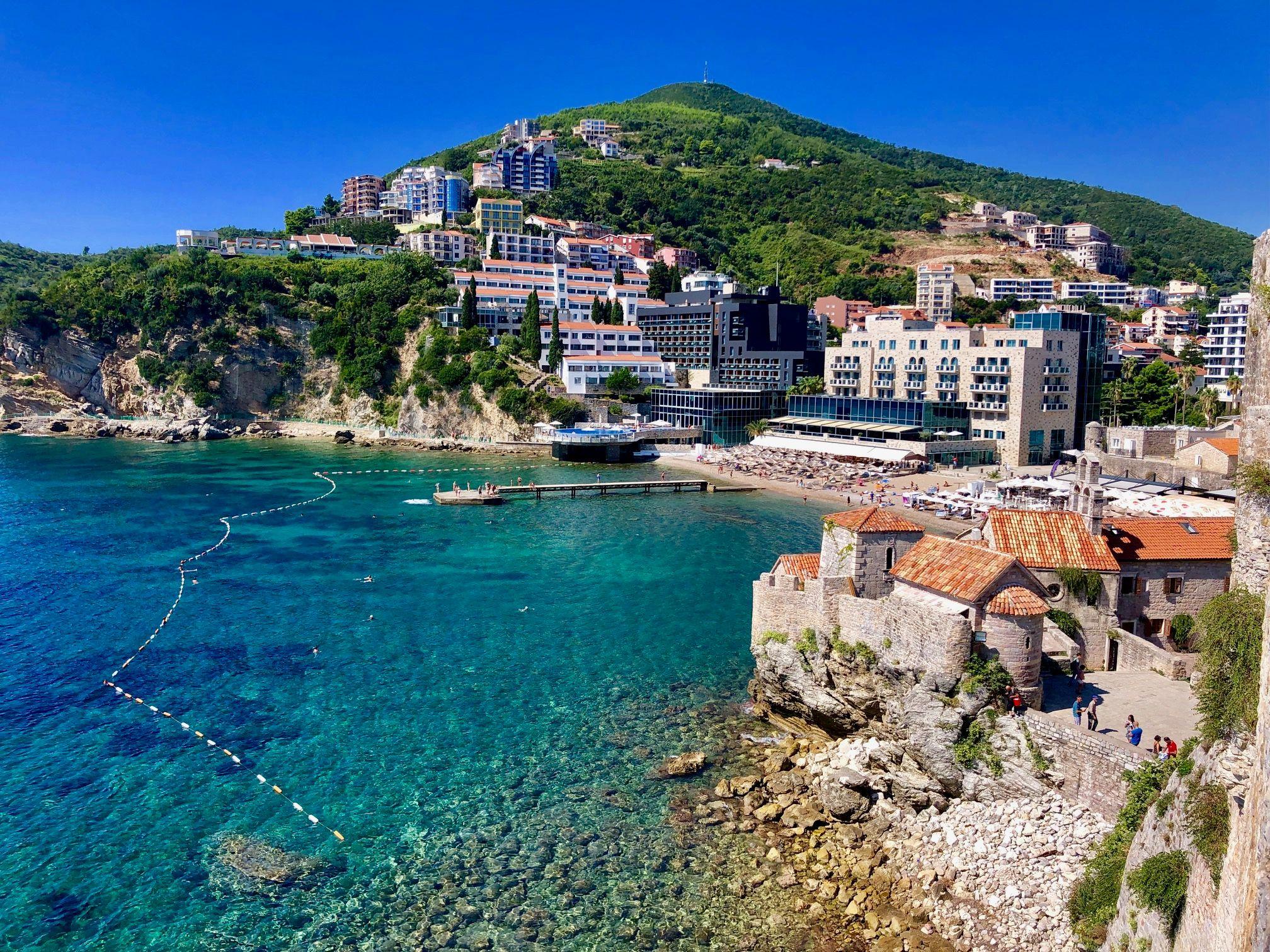 Budva Old Town with beaches and the Adriatic Sea