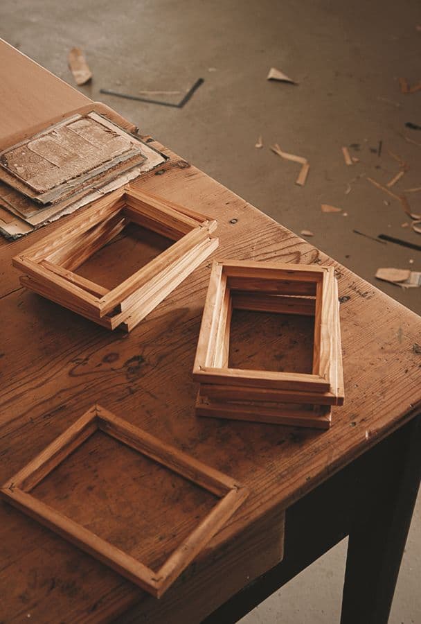 Photo frames and boxes in the artisan workshop at Posada de la Luz