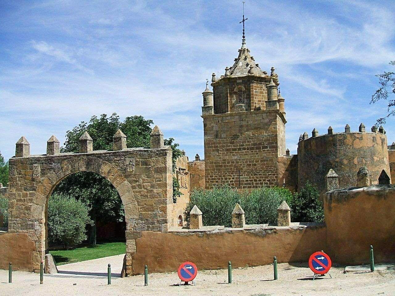Entrance arch to the historic Monasterio de Santa María de Veruela, Moncayo, on a sunny day