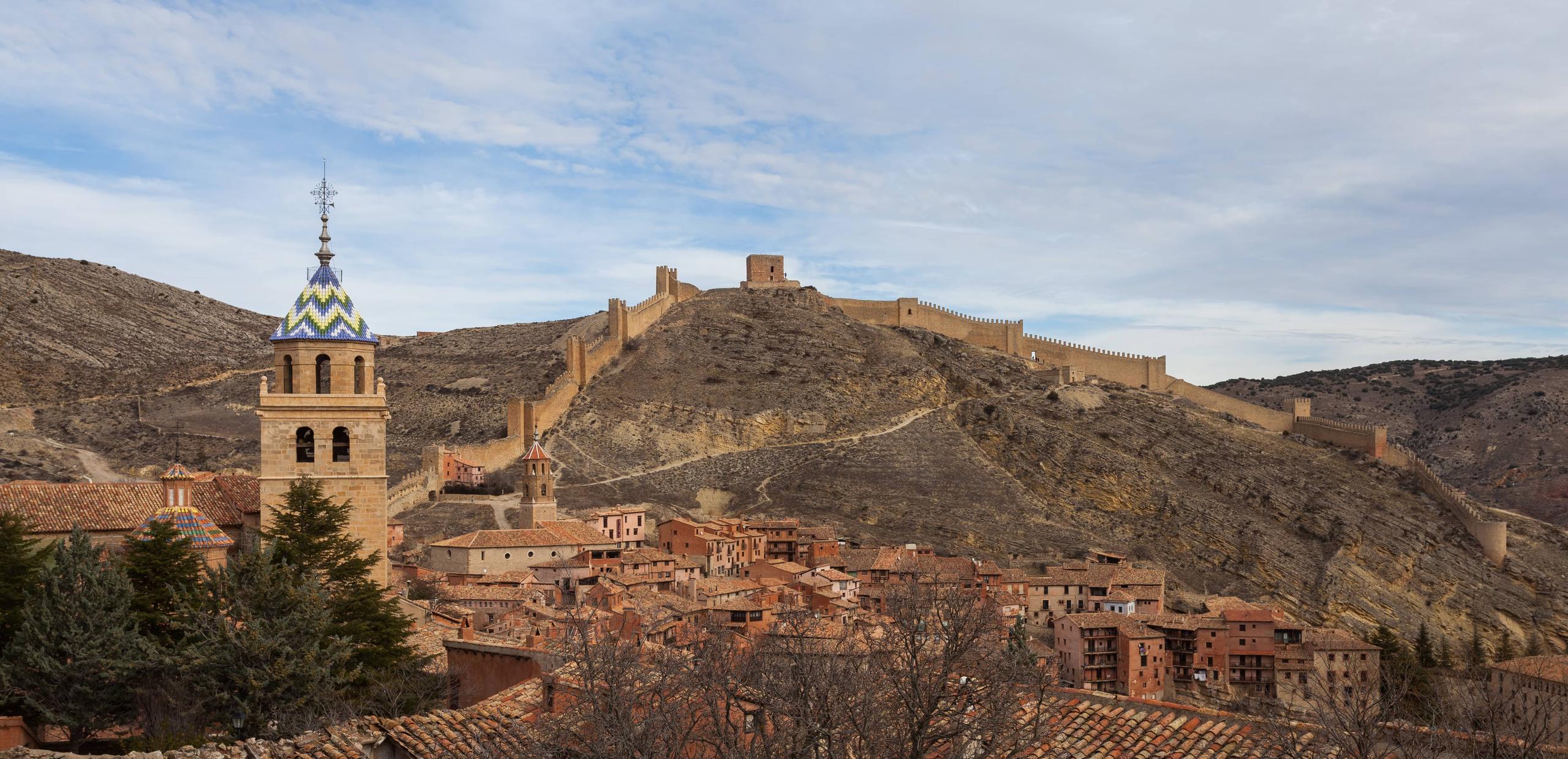 Panoramic view of Albarracín, a walled Spanish city with its majestic surroundings