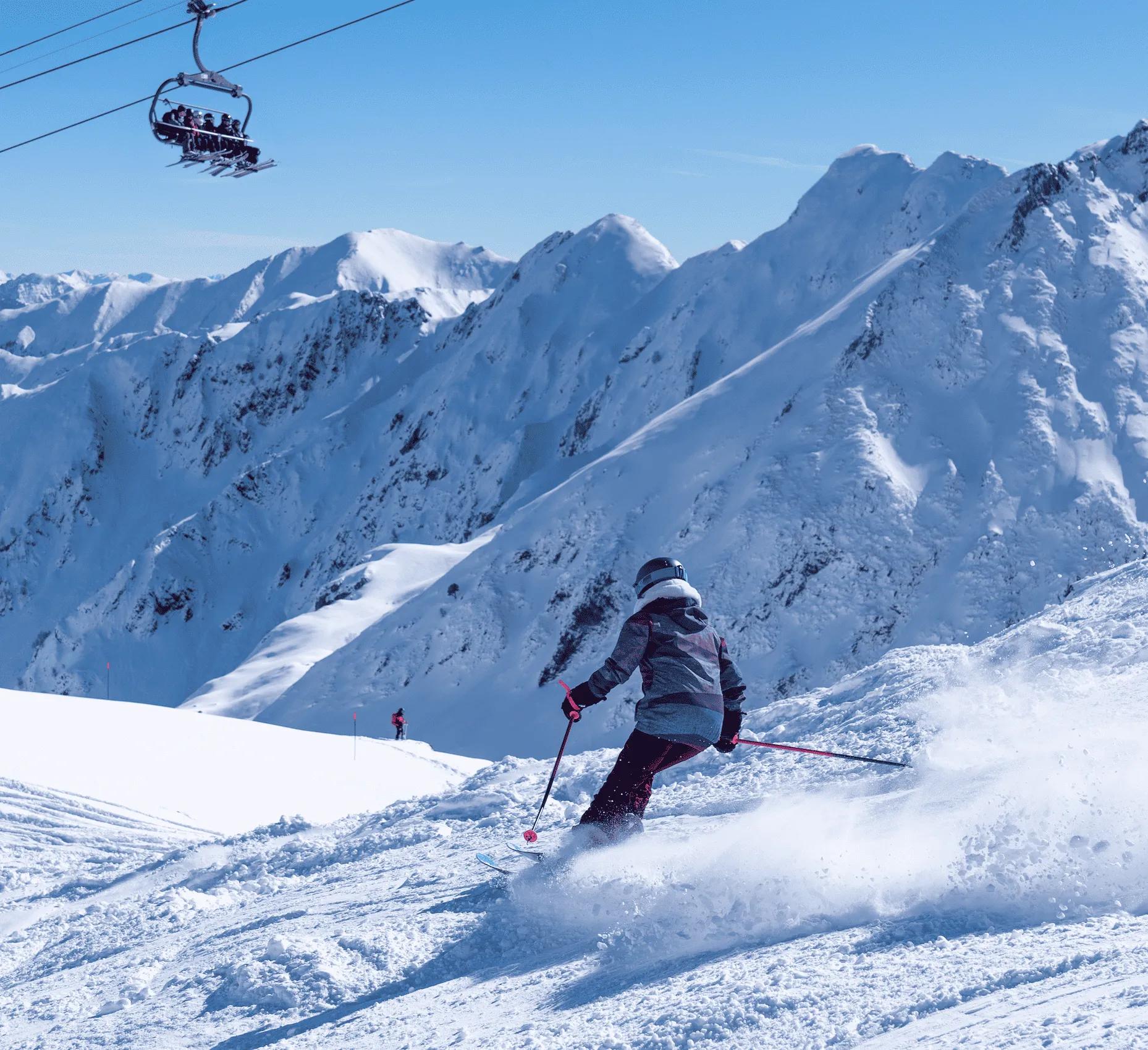 Skiing activity in the Pyrenees ski resorts near Pyren'Escape