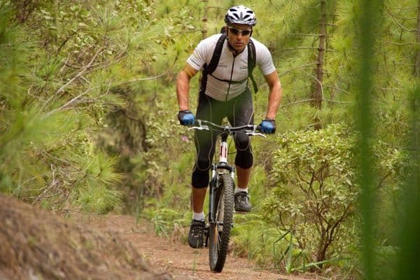 Cyclists on hiking/biking trail near Tamadaba, Agaete