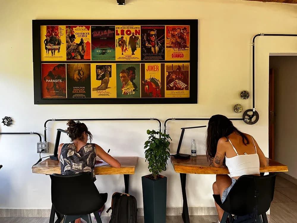 Indoor coworking area at the Guatapé coliving location