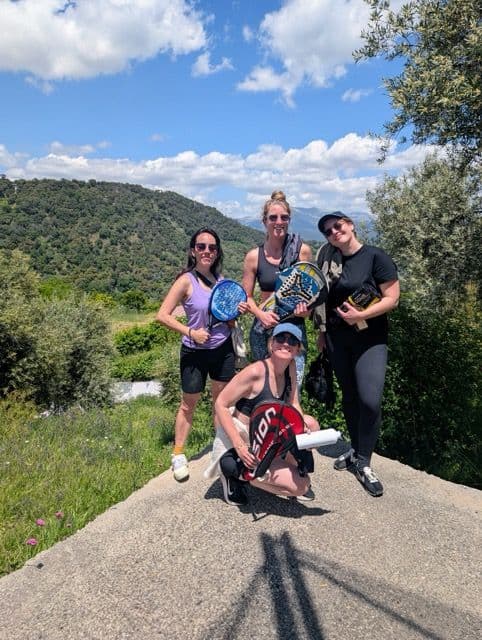 Guests getting ready for the padel game, showing padel rackets before the game