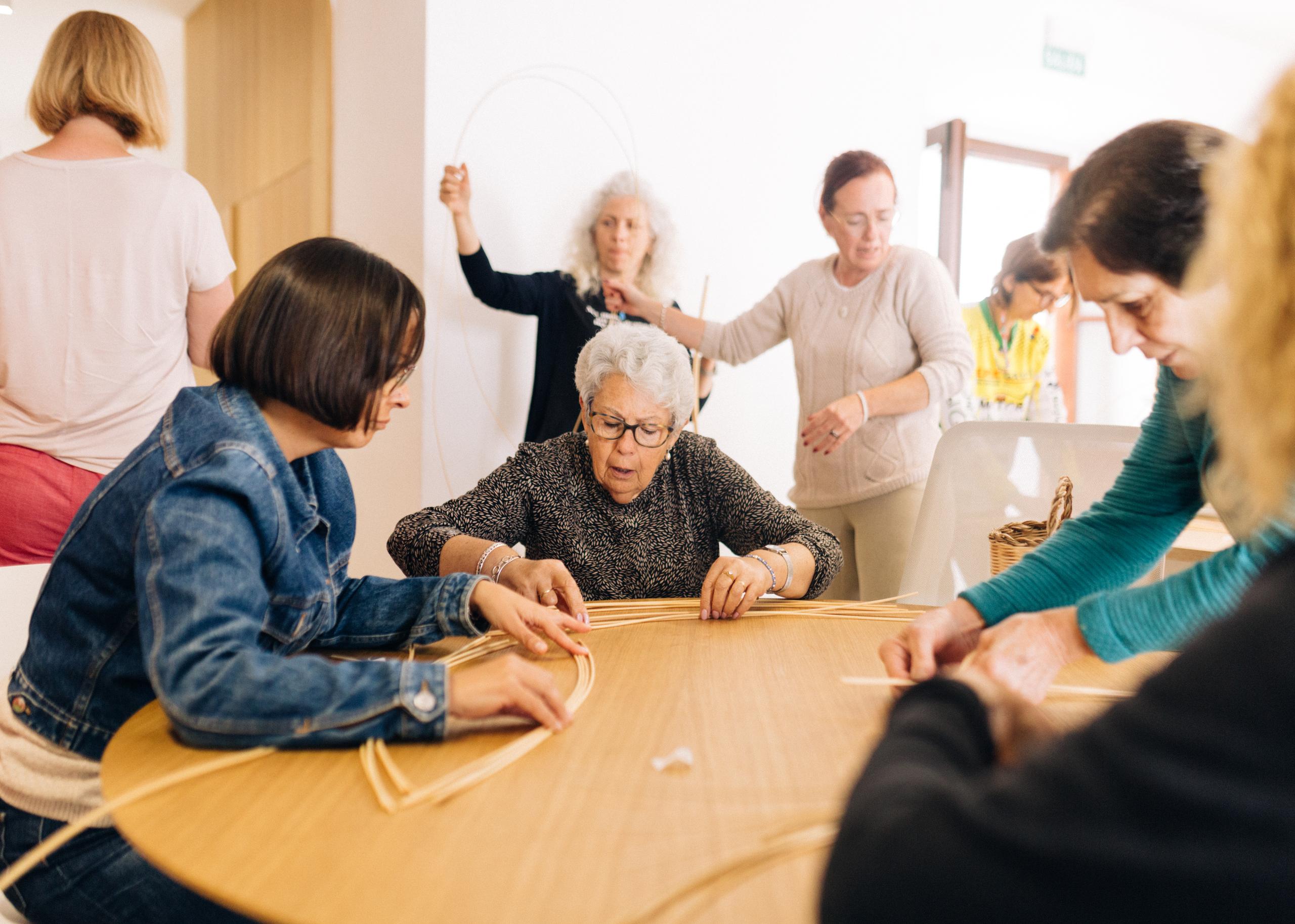 Remote workers and digital nomads engage with the local community in a basket-making workshop at our rural coworking space