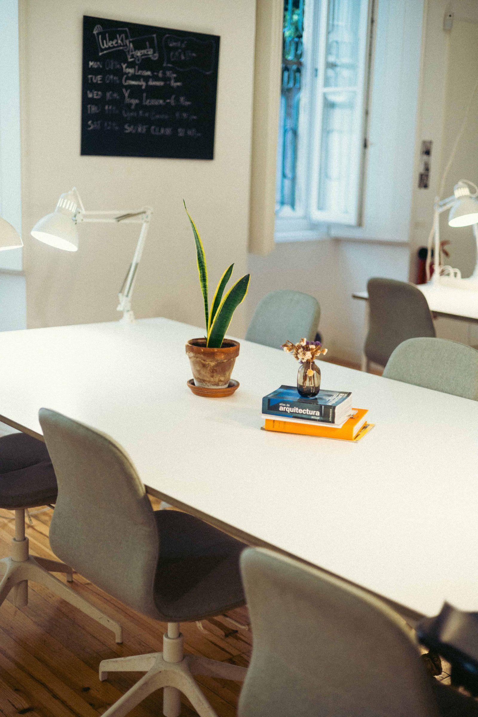 Coworking area at BECO with tables and seating