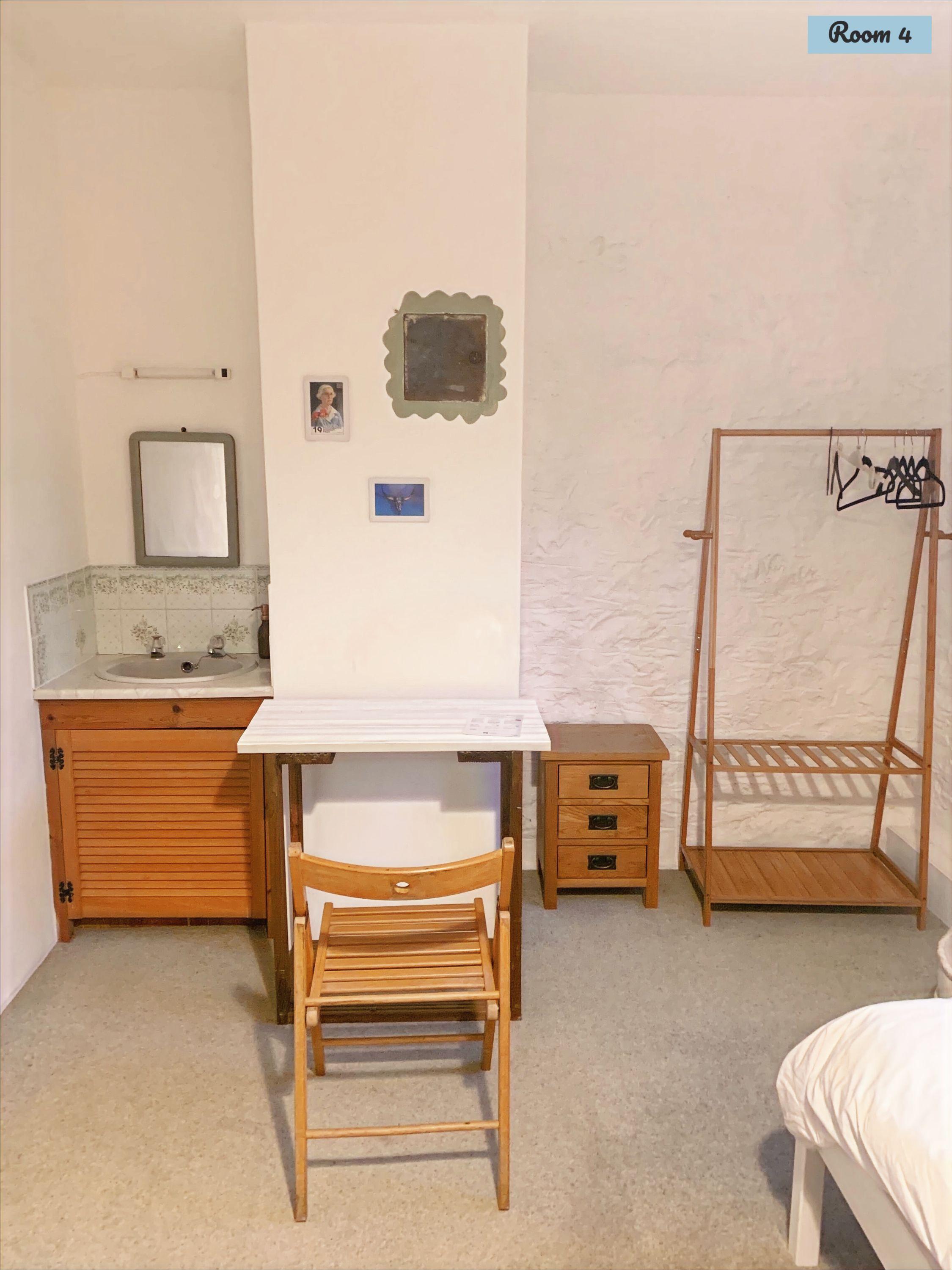 Private single room with desk, sink and clothes rack in the Mill House
