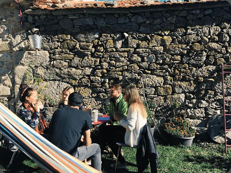 Digital nomads having breakfast in the garden