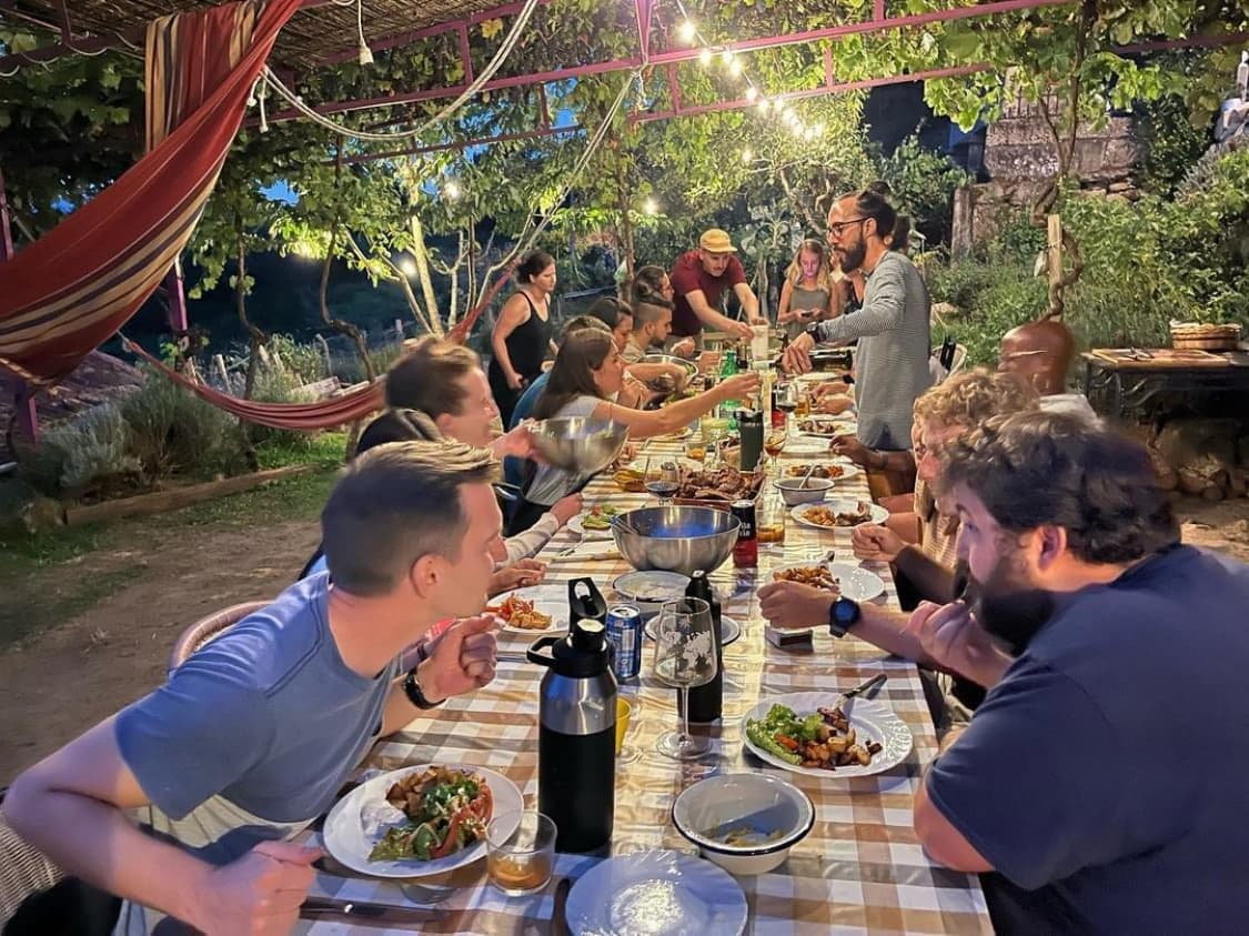 Dinner in Sende garden. Every night we enjoy long dinners. It's the moment when we all gather after the working day.