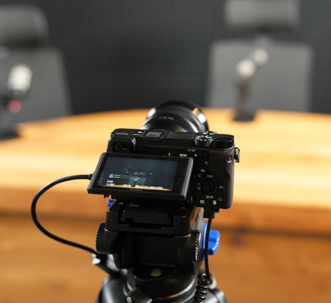 Sony Alpha 6400 camera used in the podcast studio for 4K recording