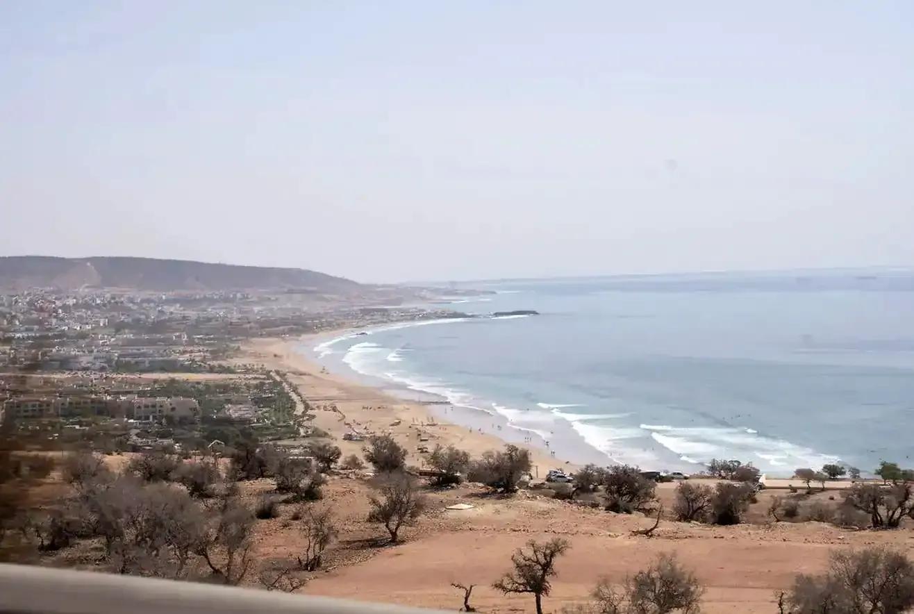 A panoramic view of the Panorama Point beach in Taghazout