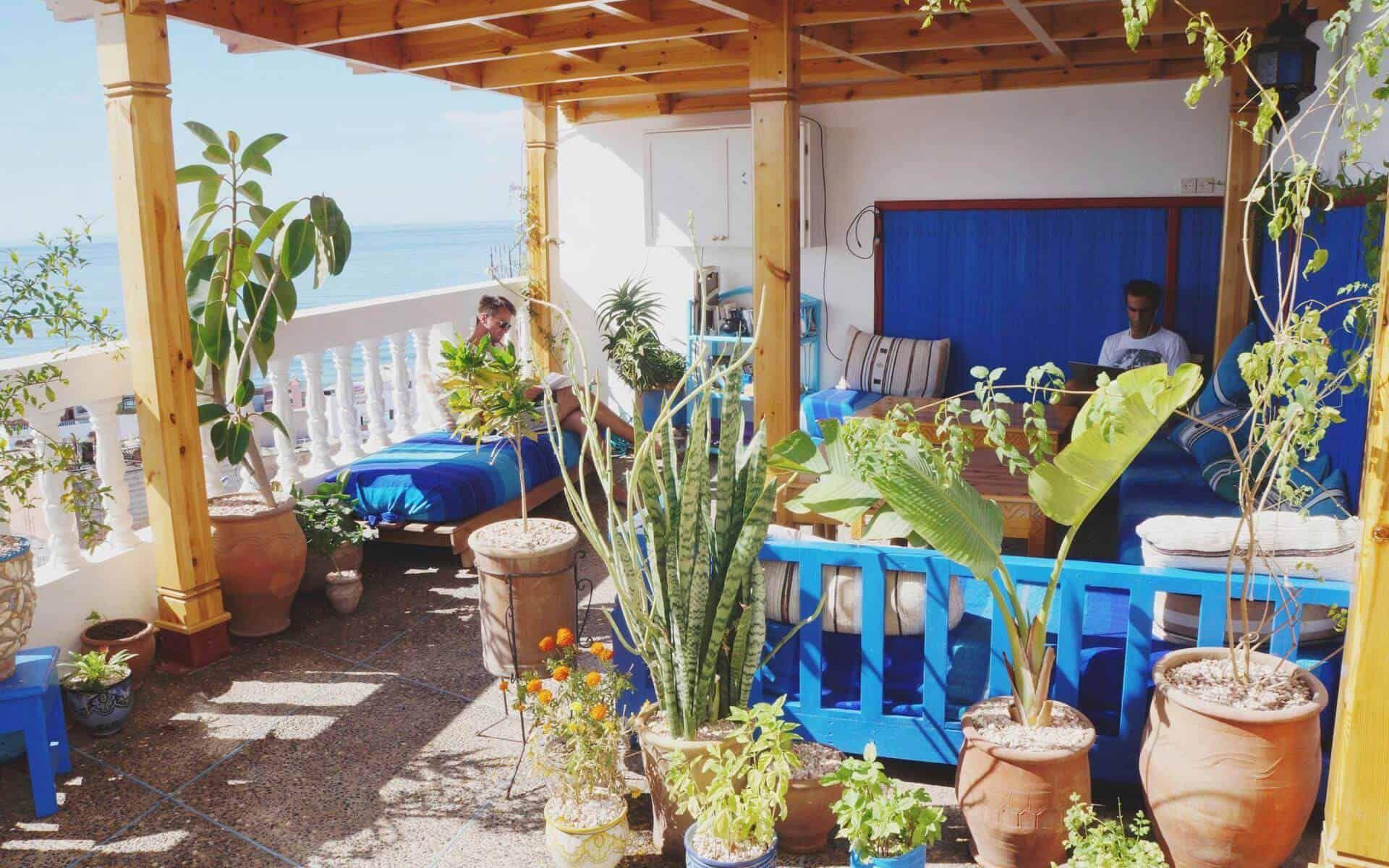 Coworker working at the outdoor terrace coworking area