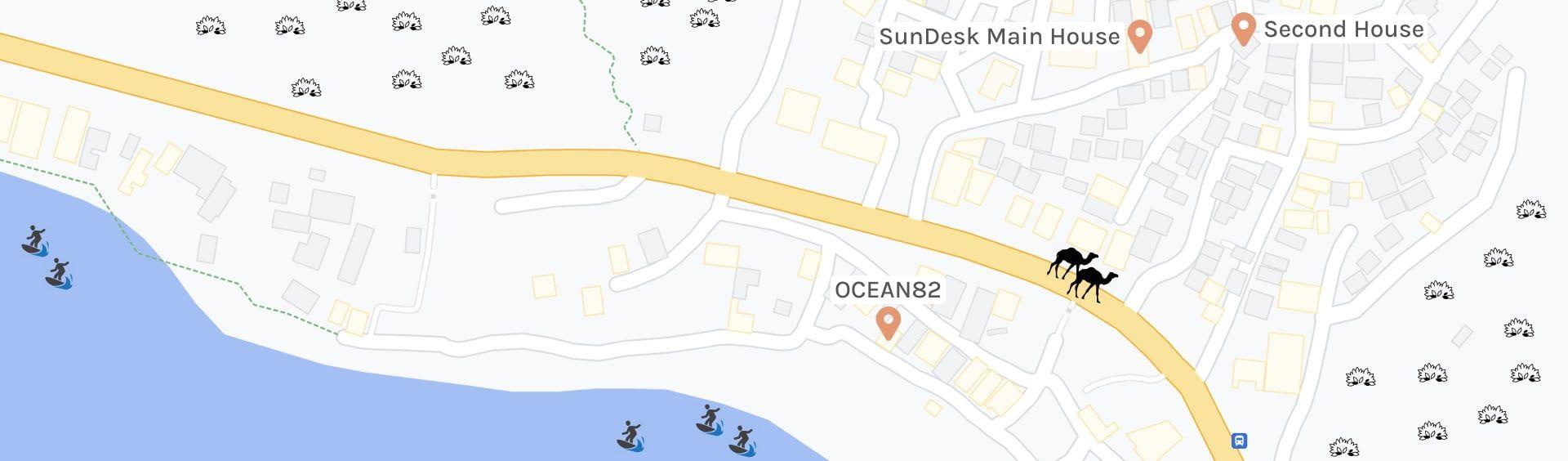 Map showing SunDesk locations across Taghazout village