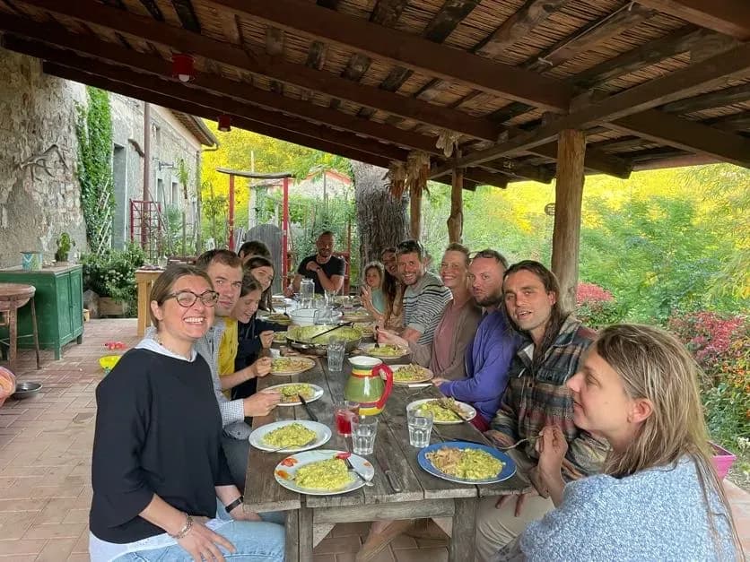Community dinner at pergola
