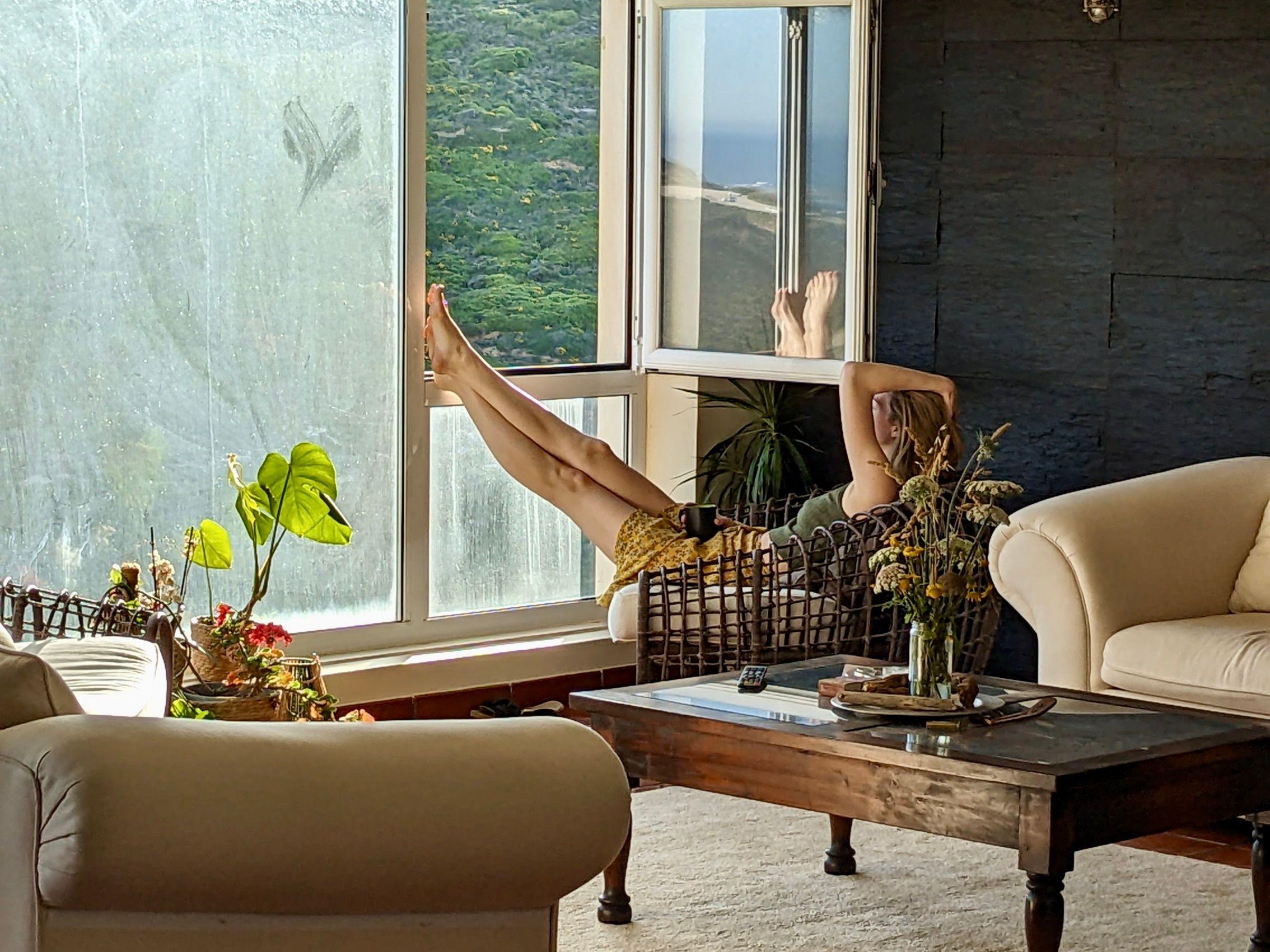 Person relaxing in the living room