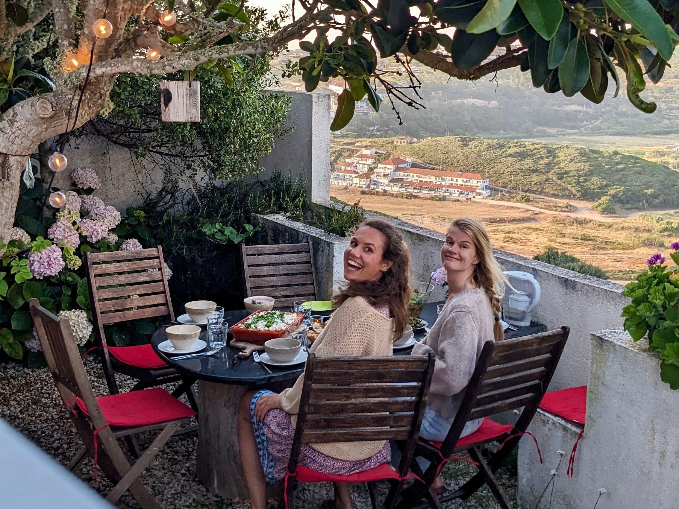 Community evening meal on the outdoor terrace