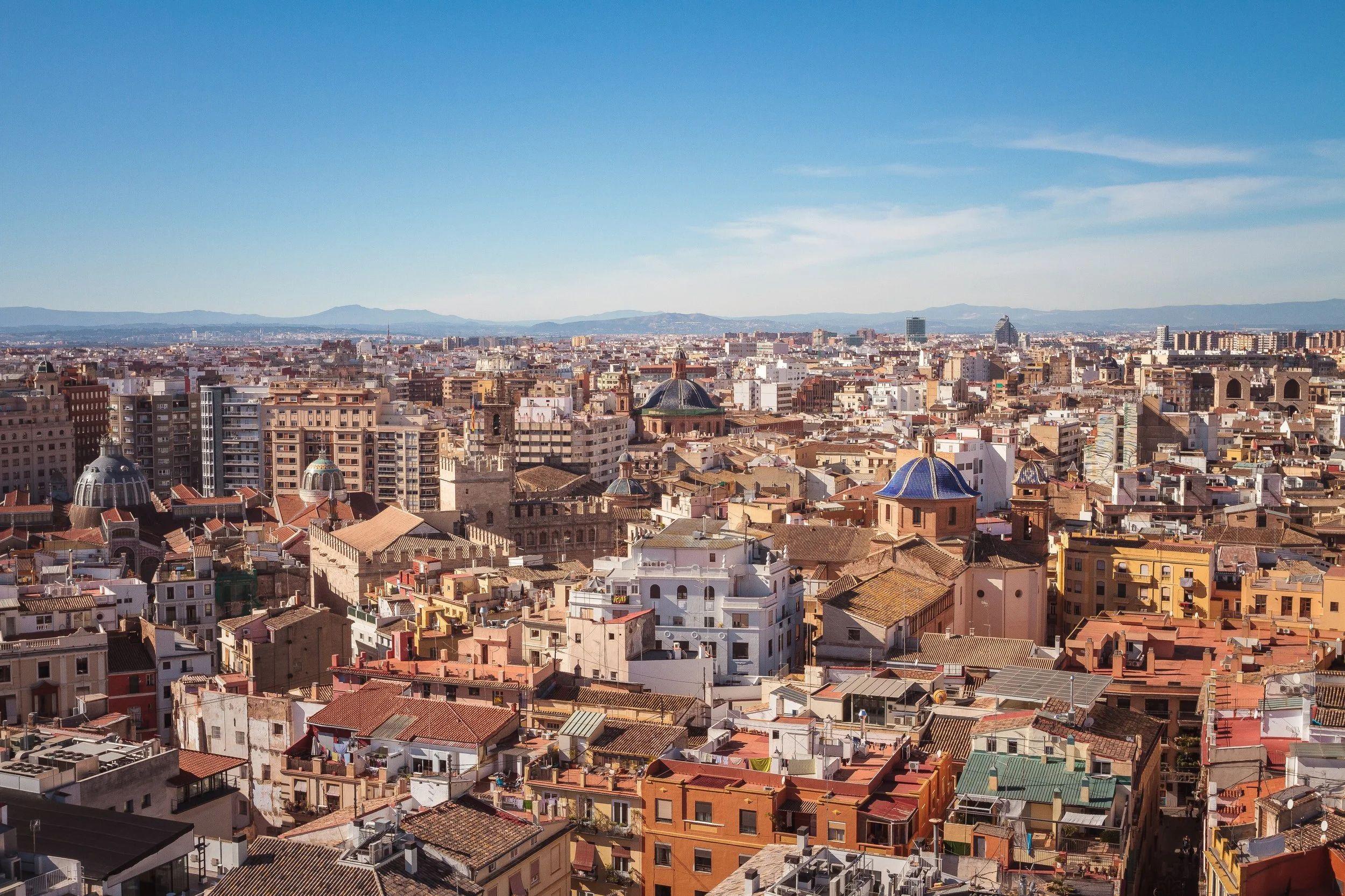 Aerial view of Valencia city with historic buildings and domes, near the Vivarium manifesto section